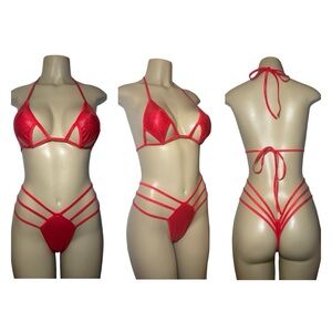 Vibrant Red Strappy Bikini Set exotic dance wear